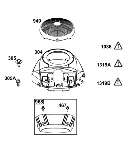 Blower Housing Group Diagram and Parts List for 44S977-0061-G1 400000 - 699999 Briggs and Stratton Engine